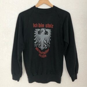 Vintage German Pride Imperial Eagle Faded Black Raglan Crewneck 50/50 Sweatshirt